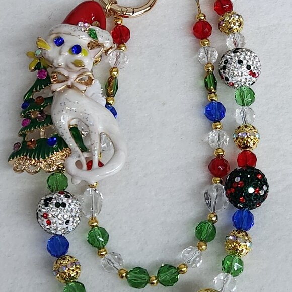 Christmas Cat Purse Charm Keychain NEW - Picture 1 of 4